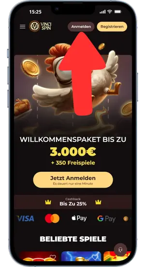 VinciSpin Anmeldefenster wählen