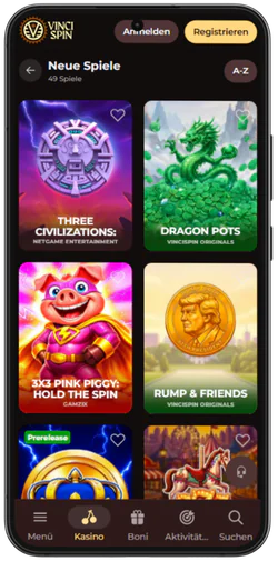 Neue Slots im mobilen Spielangebot von VinciSpin Casino
